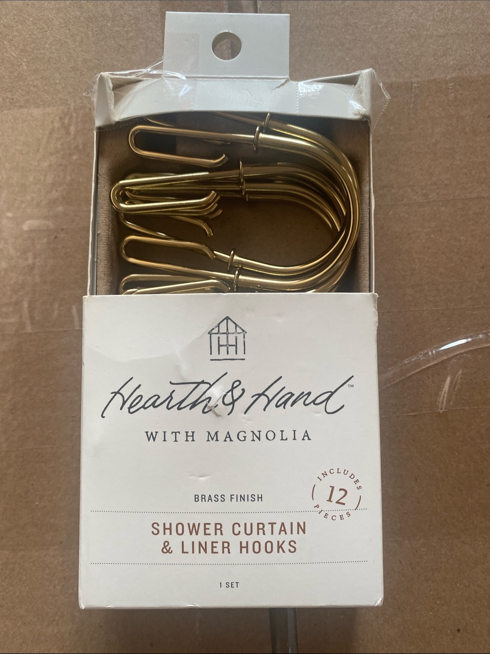 NEW Hearth and Hand Gold Brass Shower Curtain Hooks - Single Curved Hook
